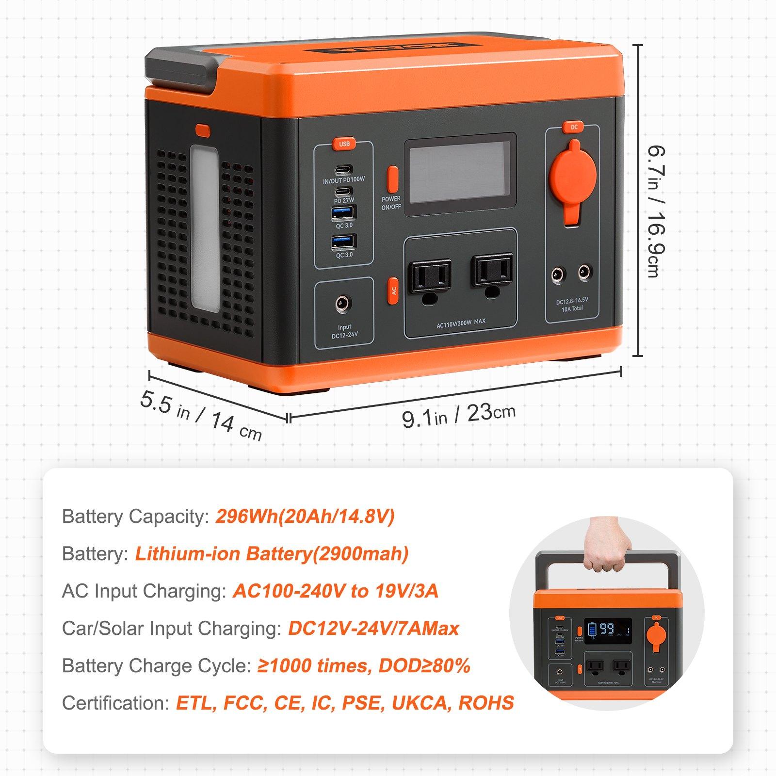 VEVOR Portable Power Station Solar Generator 296Wh 300W Backup Lithium ...